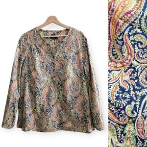 Liberty of London Arts Fabrics Colourful Paisley Partial Button Blouse Large